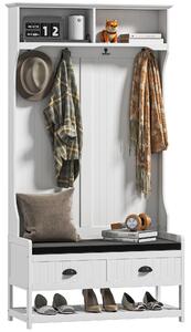 HOMCOM Appendiabiti con Ganci, Appendiabiti con Panca, per Ingresso, Corridoio, Metallo, MDF, Bianco+Grigio