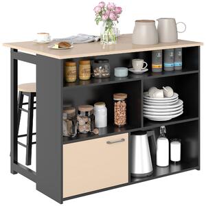 HOMCOM Set da 3 pezzi per bar, Tavolo da bar con piano pieghevole, 2 sgabelli da bar, 6 scomparti, nero+quercia, 116 x 70 x 89,5 cm