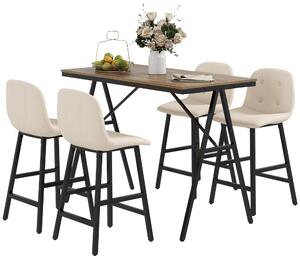 HOMCOM Set da Bar 5-Pezzi, Tavolo e 4 Sedie, Puntinatura, Imbottitura Spessa, Tessuto in Lino, Beige