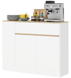 HOMCOM Credenza Moderno da cucina con 2 cassetti, Mobile con 3 scaffali aperti e 2 ante, per soggiorno, sala e Ingresso, Bianco/Legno | Aosom Italy