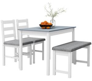 HOMCOM Insieme di sedie, Set da pranzo 4 pezzi, 1 Tavolo, 1 Panca, 2 Sedie, Grigio + Bianco