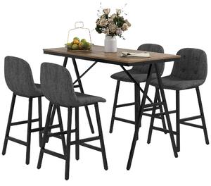 HOMCOM Set da bar 5 pezzi, Tavolo e 4 Sgabelli, Puntinatura a bottone, Imbottitura spessa, Lino, Grigio scuro