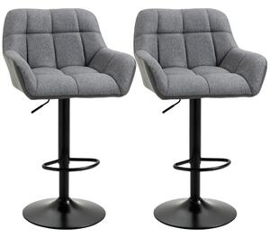 HOMCOM Set di 2 Sgabelli da Bar dal Design Retrò Regolabili in Altezza Ecopelle Effetto Lino Grigio + Nero