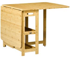 HOMCOM Tavolo Pieghevole da Pranzo con due lati pieghevoli, due ripiani, piedini regolabili, Bambù, 149,5 x 80 x 73,5 cm