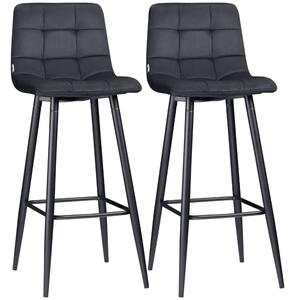 HOMCOM Set di Sgabelli da Bar, design Scandinavo, Rivestimento in Velluto, Struttura in Metallo, Piedini antiscivolo, Nero