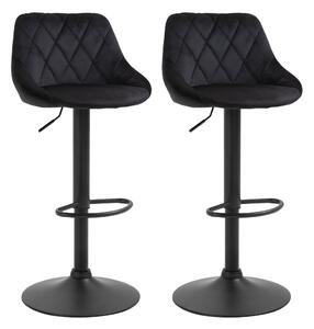 HOMCOM Set di 2 Sgabelli da Bar, Sgabello Girevole Regolabile in Altezza, Barstool con Poggiapiedi, Schienale, Sgabello da Bancone, Velluto, Metallo, Nero, 46 x 48 x 83-104 cm