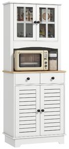 HOMCOM Armadio da Cucina con Porte in Vetro, 2 Cassetti, Armadio per Stoviglie, Armadio da Sala da Pranzo, Legno, 68 x 39,5 x 170 cm, Bianco