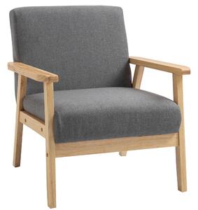 HOMCOM Poltrona con spesso cuscino in Stile Scandinavo, Struttura in Legno Massello, Finitura in Lino, 64x70x72 cm, Grigio + Naturale | Aosom Italy