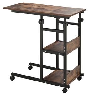 HOMCOM Tavolino portaoggetti con ruote, regolabile in altezza, compatto, 2 ripiani, telaio in metallo, 80x40x72-82 cm, Marrone/Nero