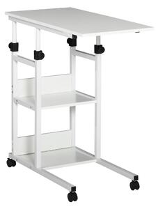 HOMCOM Tavolino da Salotto con Ruote, regolabile in altezza, compatto, con 2 ripiani, struttura in metallo, 80x40x72-82 cm, Bianco