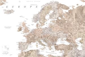 Mappa Detailed map of Europe in neutral watercolor, Blursbyai