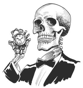Illustrazione Human skeleton with a watch, rainman_in_sun