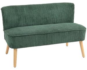 HOMCOM Divano a Due Posti Imbottito, Legno, Tessuto in Poliestere Vellutato, Schiuma, 117 x 56,5 x 77 cm, Verde