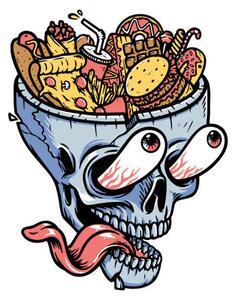 Illustrazione lots of food on top of the skull, gunaonedesign