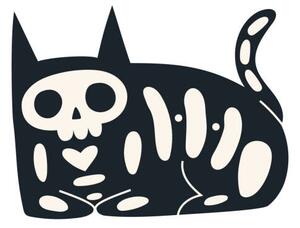Illustrazione Cartoon black cat with skeleton Funny, Elena Shlyuykova