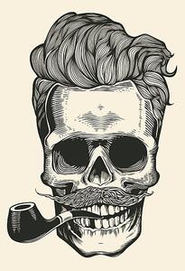 Illustrazione Skull Hipster silhouette with mustache, Lisitsa