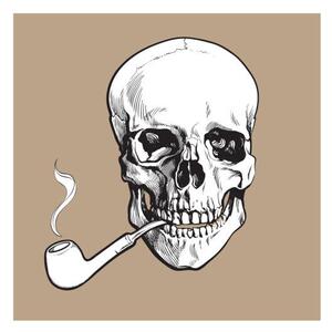 Illustrazione Hand drawn human skull smoking lacquered, sabelskaya
