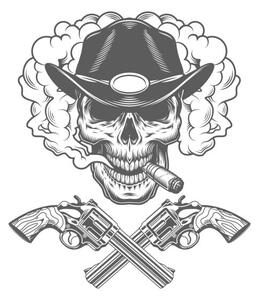 Illustrazione Skull smoking cigar in sheriff hat, dgim-studio