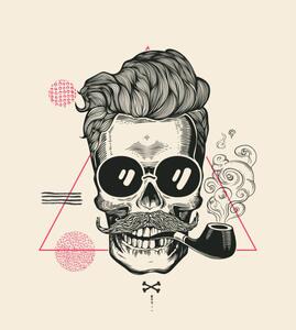 Illustrazione Hipster Skull Smoke Pipe Vector Illustration, Lisitsa
