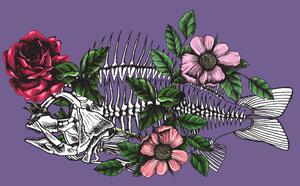 Illustrazione Symbolic illustration with blooming fish skeleton, olgamoopsi