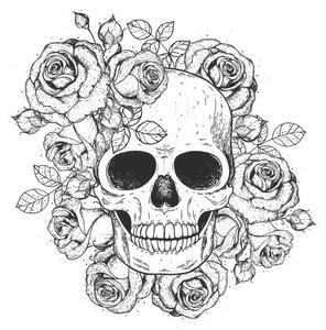 Illustrazione Skull and flowers hand drawn illustration, vidimages