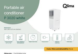 QLIMA Condizionatore Portatile 7000 Btu /h Climatizzatore Classe A Funzione Deumidificatore con Timer colore Bianco - P 3020