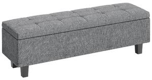 HOMCOM Banco imbottito con spazio di archiviazione in lino, con gambe in legno di gomma, per soggiorno, camera da letto, ingresso, Grigio scuro