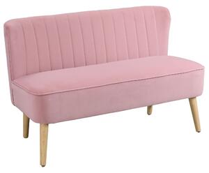 HOMCOM Divano a 2 Posti in Tessuto Poltrona Imbottita Divano a Due Posti Sedia da Salotto in Legno Poliestere Vellutato Schiuma Rosa 117 x 56,5 x 77 cm