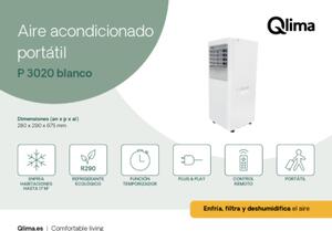 QLIMA Condizionatore Portatile 7000 Btu /h Climatizzatore Classe A Funzione Deumidificatore con Timer colore Bianco - P 3020