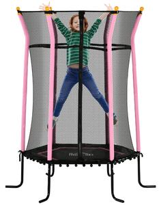 HOMCOM Tappeto Elastico per Bambini con Ingresso a Cerniera e Pali Imbottiti, in Acciaio, PP e EPE, Ø163.5x190 cm, Rosa