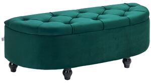 HOMCOM Poggiapiedi con Spazio di Archiviazione, Baule, Imbottito, Coperchio con Chiusura Soft-close, Effetto Velluto, 120 x 46 x 42 cm, Verde Scuro