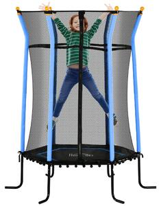 HOMCOM Tappeto Elastico per Bambini con Ingresso a Cerniera e Pali Imbottiti, in Acciaio, PP e EPE, Ø163.5x190 cm, Azzurro