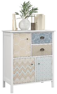 HOMCOM Cassettiera, Shabby Chic Kommode, 2 Cassetti, 3 Ripiani a Sportello, Legno di Pino, 68x34x80cm, Bianco