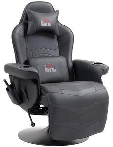HOMCOM Poltrona da Gaming, Funzione Massaggiante, Schienale Inclinabile, Poggiapiedi, fino a 120 kg, Telaio in Acciaio, Ecopelle, Nero
