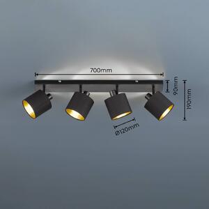 Reality Leuchten Faretto da soffitto Tommy, nero/oro, lunghezza 70 cm, a 4 luci