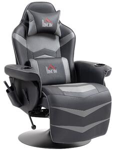 HOMCOM Poltrona da gioco con funzione massaggi, schienale inclinabile, poggiapiedi, fino a 120 kg, telaio in acciaio, similpelle, Grigio