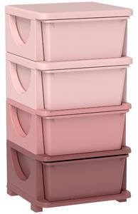 HOMCOM Contenitori per l'archiviazione dei bambini, 4 cassettiere, bordi arrotondati, design rialzato, 37x37x76 cm, Rosa