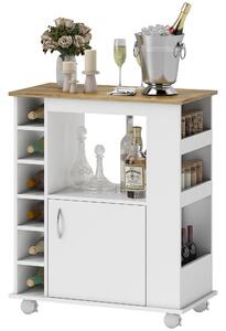 Carrello cucina moderno con diversi spazi e Armadietto, 3 ripiani laterali 4 Ripiani Regolabili, Ruote Girevoli e Freno, Bianco | Aosom Italy