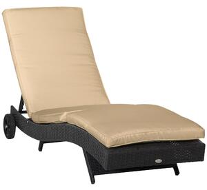 Outsunny Sdraio da Giardino in Rattan PE con Schienale Regolabile e Cuscino, 207x70x70cm, Nero|Aosom