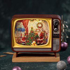 Televisore retrò luminoso natalizio casa di Babbo Natale musicale USB e Batteria Bianco Caldo Wisdom