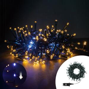 Catena di luci 9 metri da 540 Led Bianco Caldo fisso e Bianco Freddo intermittente scorrevole con cavo verde Wisdom