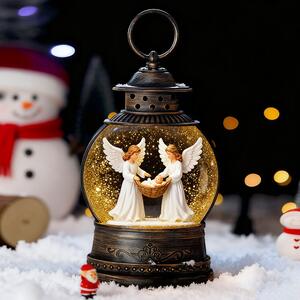Lanterna natalizia luminosa Palla di neve Angeli e Gesu bambino musicale USB e Batteria Bianco Caldo Wisdom