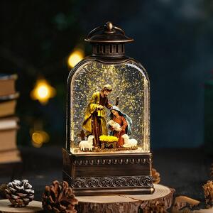 Lanterna natalizia luminosa Palla di neve Natività Sacra Famiglia musicale USB e Batteria Bianco Caldo Wisdom