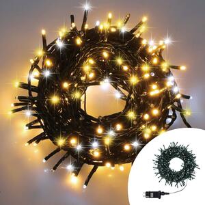 Catena di luci 25 metri da 500 Led Bianco Caldo fisso e intermittente lento e Freddo intermittente veloce con cavo verde Wisdom