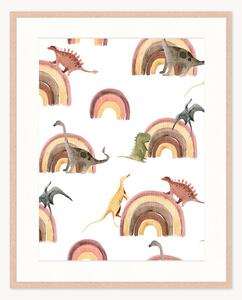 Stampa digitale incorniciata per bambini Dino Over Rainbow, varie misure