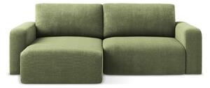 Divano angolare verde allungabile/con contenitore (con penisola a sinistra/con chaise lounge) con rivestimento in ciniglia Kona – Makamii