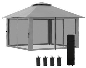 Outsunny, gazebo pieghevole 4 x 4 metri, gazebo da giardino con 4 pareti a rete, protezione UV, colore grigio