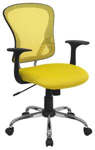 Sedia da ufficio con schienale medio, realizzata in tessuto a rete, con finiture cromate, nei colori nero e giallo