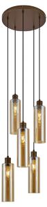 Lampada a sospensione Hotel Chic bronzo scuro con vetro ambrato 5 luci - Stavelot
