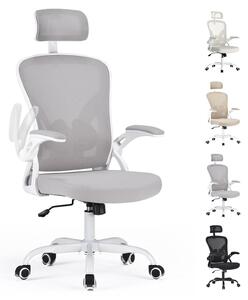 Sedia da ufficio ergonomica con braccioli, ruote, colore grigio e bianco